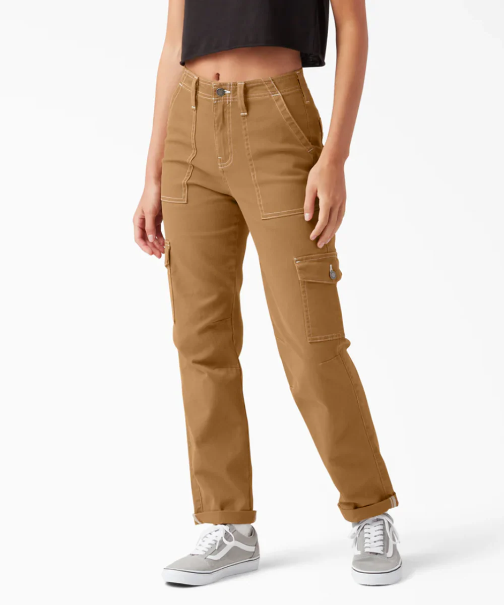 Dickies Women's Skinny Fit Cuffed Cargo Pants - Brown Duck