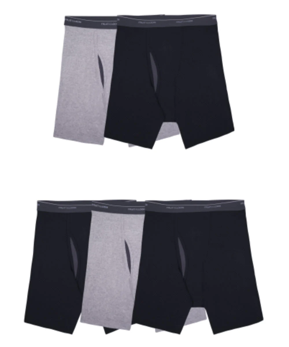 Fruit of the Loom Men's Eversoft Boxer Briefs - 5-Pack, Black & Grey - Image 2