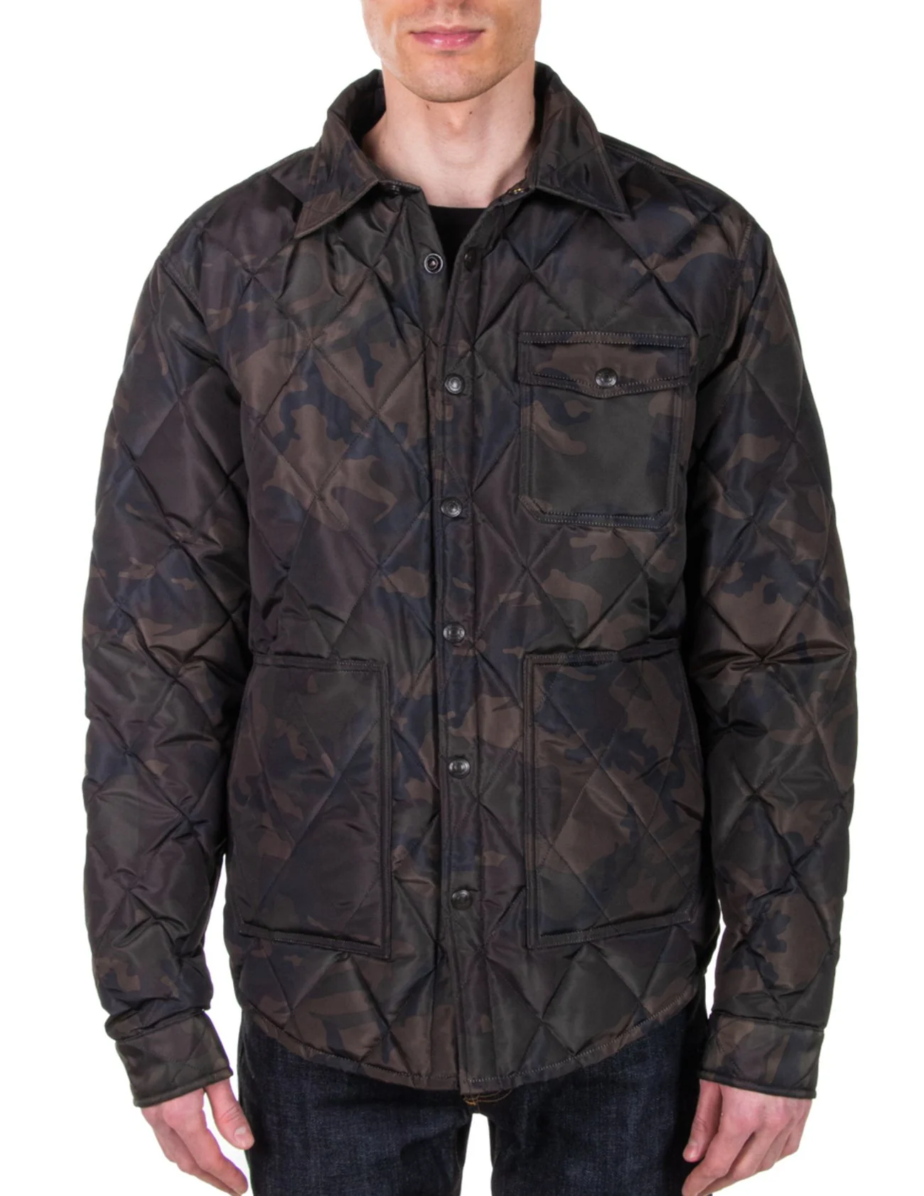 Schott NYC Down-filled Quilted Shirt Jacket - Camo